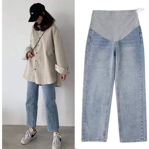 Wide Leg Loose Straight Denim Maternity Jeans Belly Pants Clothes for Pregnant Women Pregnancy Casual Work Trousers Light Blue
