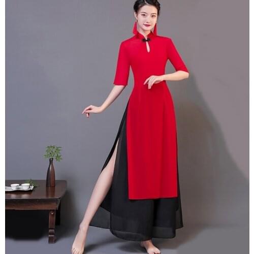 Chinese Style Dance Costume National Classical Dance Dress Suit Blouse Pants 2 Piece Set Chinese Dress Cheongsam Suit 11962