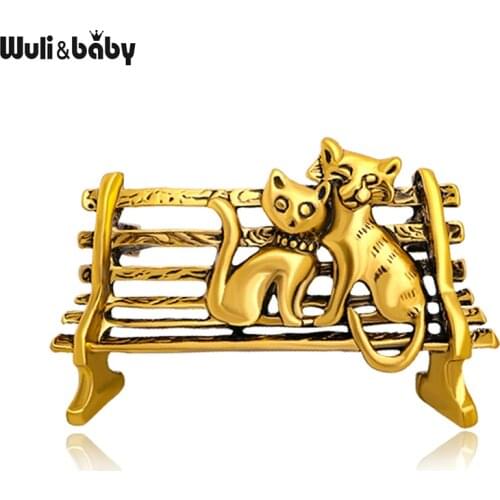 Wuli&baby Vintage Sitting Chair Cats Brooches For Women Unisex 2-color Pets Animal Casual Brooch Pin Gifts