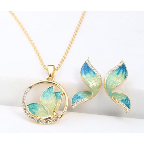 Fashion Simple Wings Earring Butterfly Pendant Necklace Jewelry Set Bride Wedding Jewelry Party Gift