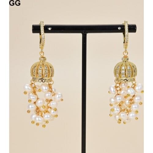 GuaiGuai Jewelry Beautiful White Pearl CZ Gold Color Plated Earrings