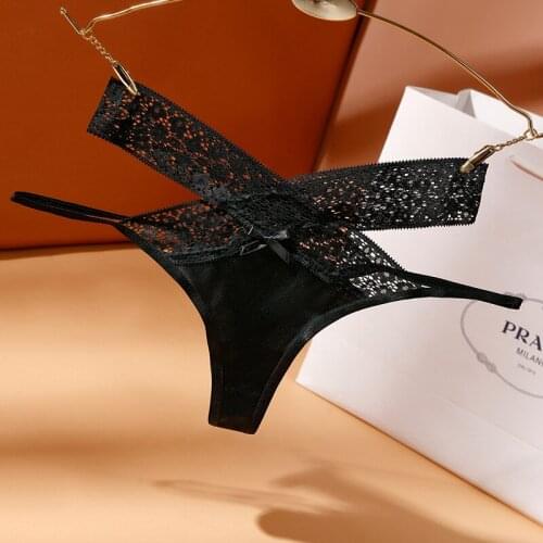 Woman Sexy Panties G String Lace Transparent Bandage Underwear Thong Female Lingerie Low Waist Hollow Out Underpants