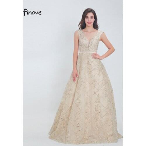 Finove Elegant A Line Evening Dress Long 2020 Sleeveless Formal Dresses V Neck Evening Gowns for Women Plus Size Prom Dress