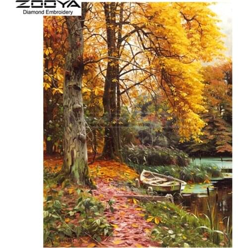 ZOOYA Diamond Embroidery DIY Diamond Painting Forest Tree Landscape &Boat Diamond Painting Cross Stitch Rhinestone Mosaic BJ1792