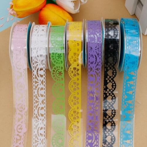 1pcs 18mm DIY Candy Color Washi Lace Tape Sticker Roll Decorative Scrapbooking Paper Masking Tape Self Adhesive Ornament Tape