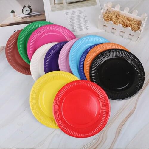 10PCS/LOT Multi-Colored Disk Disposable Plates Cake Paper Pan DIY Decoration for Kids Birthday Party Wedding Tableware Supply