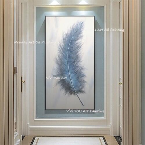 100%Hand Painted Abstract BlueLeather Simple Pretty Canvas Oil Painting Wall Art Picture For Living Room Aisle Modern Home Decor