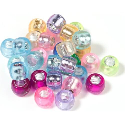 100Pcs Acrylic Beads 8mm 9mm Mix Color Full Silver Space Bead For Jewelry Making DIY Bracelet Necklace