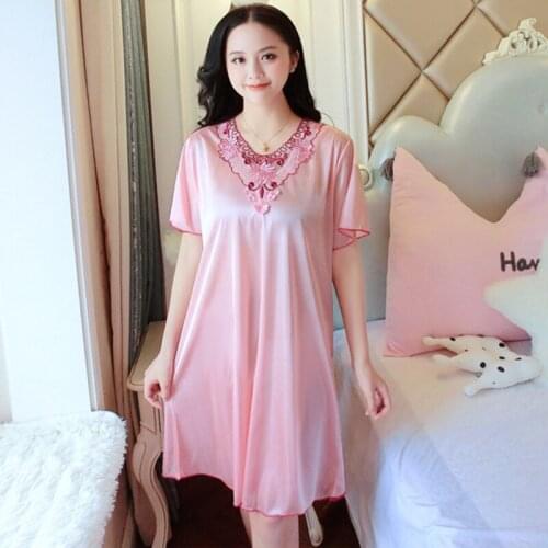 2020 Plus Size 3XL Womens Sexy Silk Nightgowns Ladies Lace Long Sleepwear Summer Girls Sleeveless Loose Sleepdress Sleepshirts