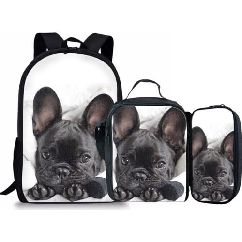 3Pcs/Set Children School Bags for Kids French Bulldog Shoulder Bagpack Girls 3D Printing Schoolbag Students Primary Bags