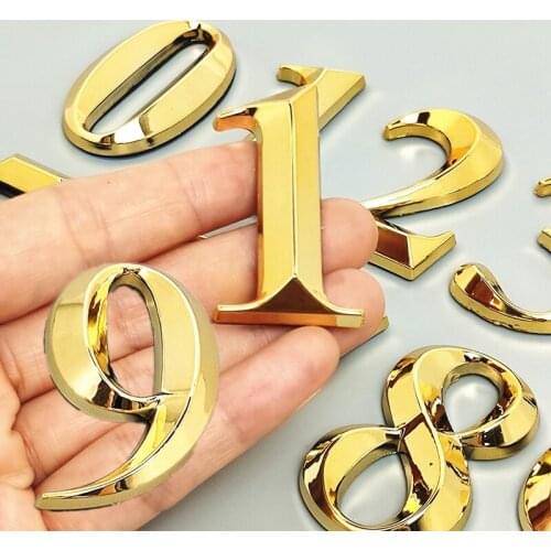 5cm ABS Plastic Gold House Number Sticker Address Tag Numeral Door Plaque Drawer Sign Plating Hotel Home Sticker Address Label