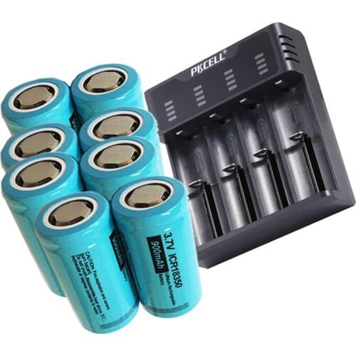 8Pcs PKCELL Lithum ICR 18350 Rechargeable Battery 3.7V 900mah Batteries And 1-4Slots Li-ion/NIMH Charger Can charging Phone