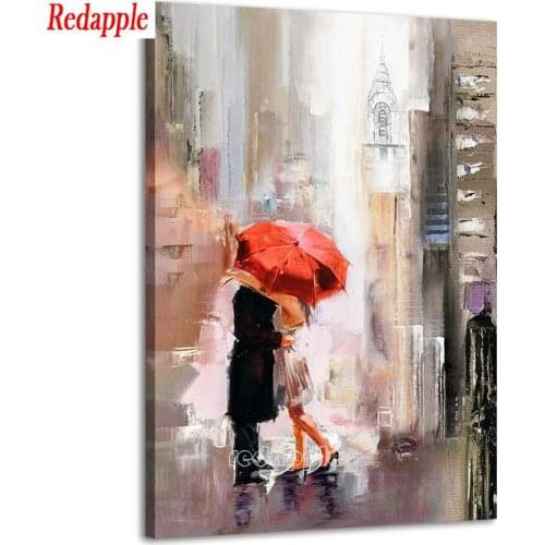 Diy diamond painting romantic New York city landscape picture lovers with red umbrellas 5d,full square round drill embroidery
