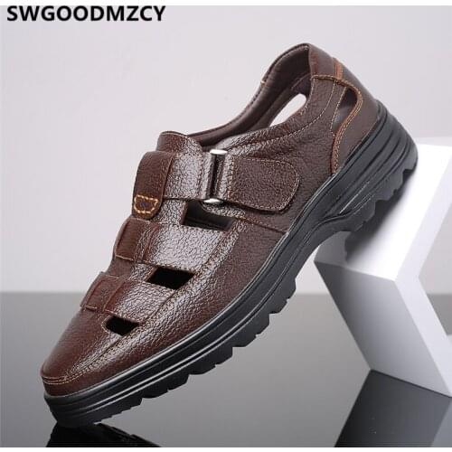Mens Sandals Casual Italian Mens Shoes Genuine Leather Formal Dress Breathable Designer Shoes Men High Quality Plus Size 48