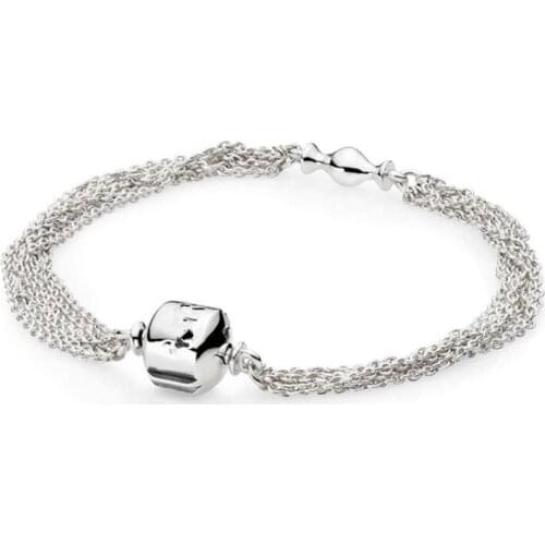 925 Sterling Silver pan Bracelet Multi-strand One Clip Station Snake Chain Bangle Fit Bead Charm Diy Fashion Jewelry