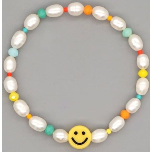 Go2Boho Freshwater Pearls Bracelet For Women Cute Smile Face Bracelets Natural Pearl Fashion Jewelry Colorful Beaded Pulsera