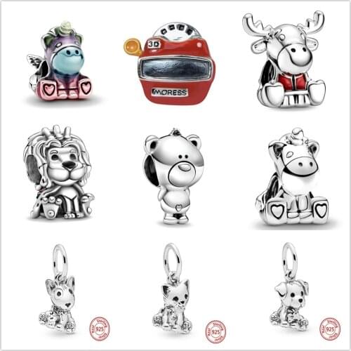 Bull Bear Animal Kingdom Cat Dog Lion Beads Fit Original Pandora Spell Silver 925 Bracelet For Women Fashion Jewelry
