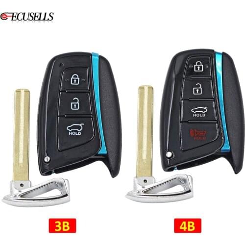 3/4 Button Remote Key Shell Case Smart Car Key Housing Cover Fob with HY22 Small Key Uncut Blade for Hyundai Santa Fe 2011-2015