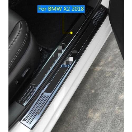 For BMW X2 2018 Black Door Sill Scuff Plate Threshold Protective Trim Stainless Steel car accessories 4pcs/set