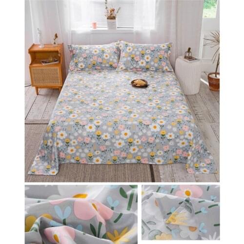 Floral Bed Sheet Washable 100%Cotton Bed Linen Stripe Plaid Adjustable Elastic Flat Sheet For Home Double Queen King Bedspreads