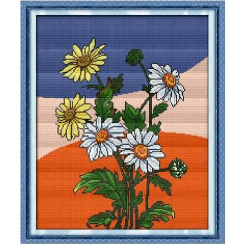 Flowers Stamped Cross Stitch Kits Daisy Embroidery Needlework Patterns Counted Thread Decor 11CT 14CT Printed Fabric Needlepoint