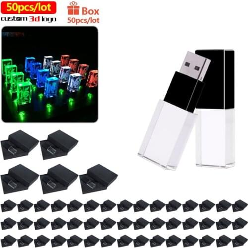 50pcs/lot pen drive 128G usb memory stick 32G free 3d logo 64G 16G Crystal usb flash pen 8G cle usb flash drive For photography