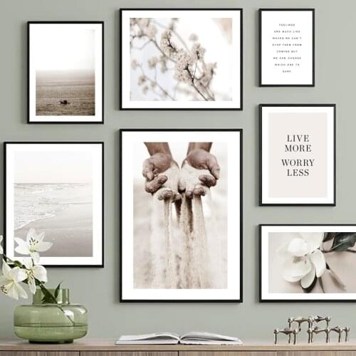 Grains of Sand Bloom Flower Beach Waves Ship Quotes Nordic Poster Wall Art Print Canvas Painting Decor Pictures For Living Room