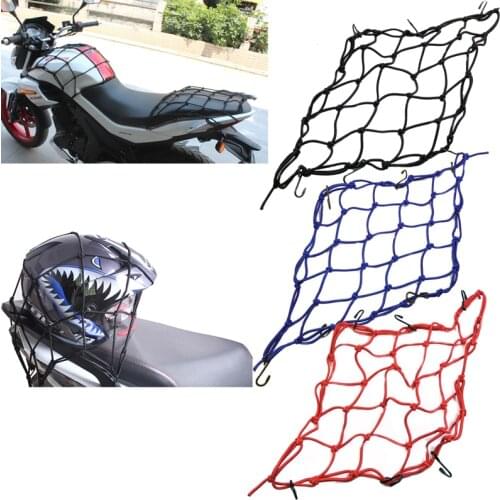 JEAZEA Motorcycle 40*40cm 6 Hooks Hold Down Fuel Tank Luggage Net String Mesh Bungee Black Helmet Mesh for Motorbike Scooter ATV