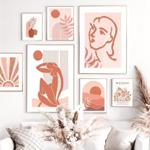 Wall Art Print Canvas Painting Curve Line Abstract Landscape Matisse Face Coral Leaf Nordic Poster Decor Picture For Living Room