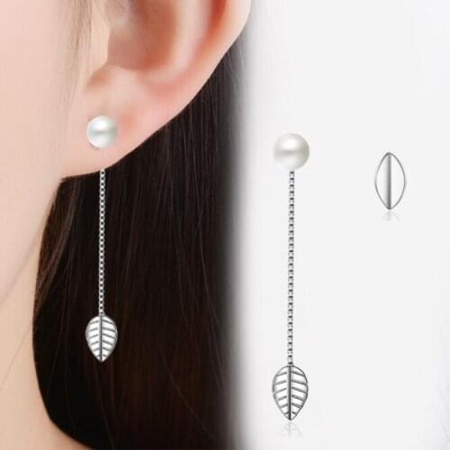 KOFSAC New Fashion 925 Sterling Silver Earrings For Women Anniversary Party Jewelry Gifts Simple Asymmetry Leaves Pearl Earring