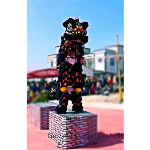 Handmade Black Lion Dance Mascot Costume Wool Southern Lion China Folk Art for Two Adults Costume Suits Cosplay Party Game Dress