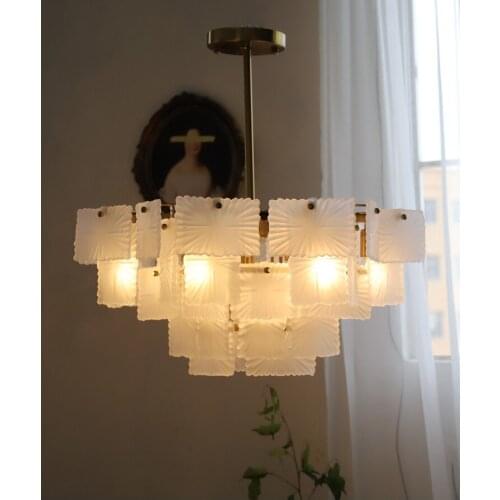 Vintage style chandelier handmade sand white glass living room dining bedroom light luxury lamp