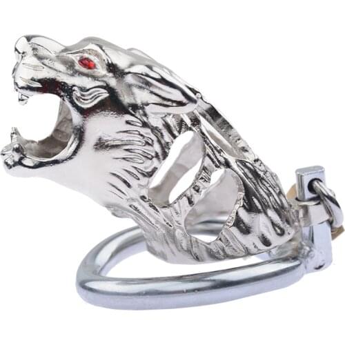 Tiger Head Metal Chastity Cage Men Penis Rings Stainless Steel Cock Male Lock Belt Men Adult Games Lockable Sex Toys 40/45/50mm