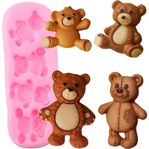 3D Cute Bear Silicone Mold Baby Party Chocolate Fondant Molds Cake Decorating Tools Cupcake Topper Polymer Clay Candy Moulds
