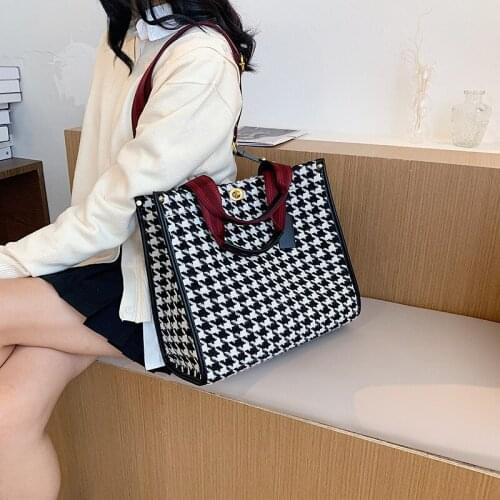 Fashionable and versatile, thousand bird check canvas large capacity single shoulder bag for womens handbag simple Tote Bag