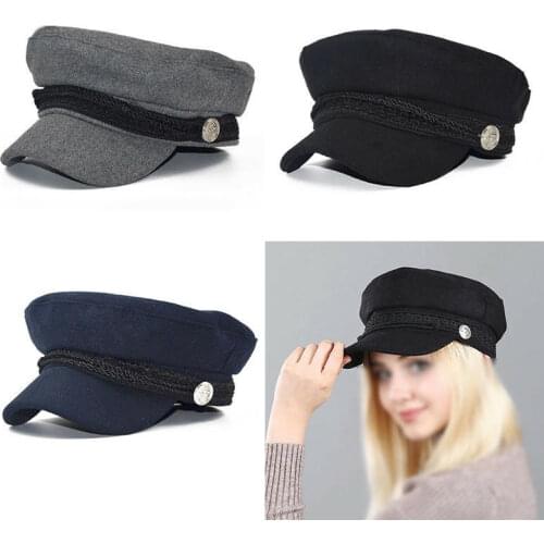 Fashion Women Wool Blend Baker Boy Peaked Cap Newsboy Hat with Elastic Band Black and Nave Blue
