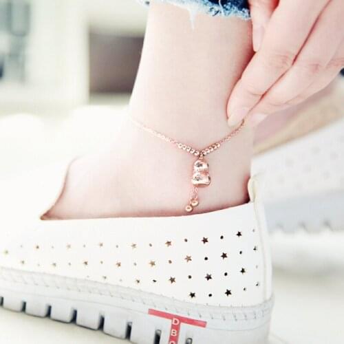 YUN RUO Fashion Longevity Lock Anklet Chain For Woman Girl Party Gift Rose Gold Color 316L Stainless Steel Jewelry Not Fade 2017