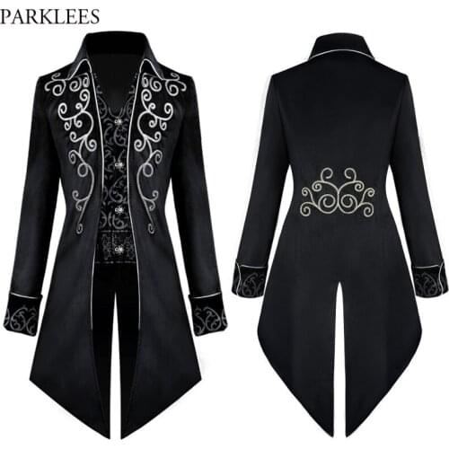 Mens Steampunk Black Velvet Tailcoat Jacket Gothic Victorian Medieval Cosplay Costume Pirate Viking Renaissance Tuxedo Coats 3XL