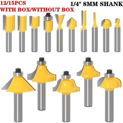 15pcs 6.35mm Shank Milling Cutter Machine Tools Set Router Bit For Wood Cutter 8mm 1/4“ Shank Mill Milling Wood Cutters Tool