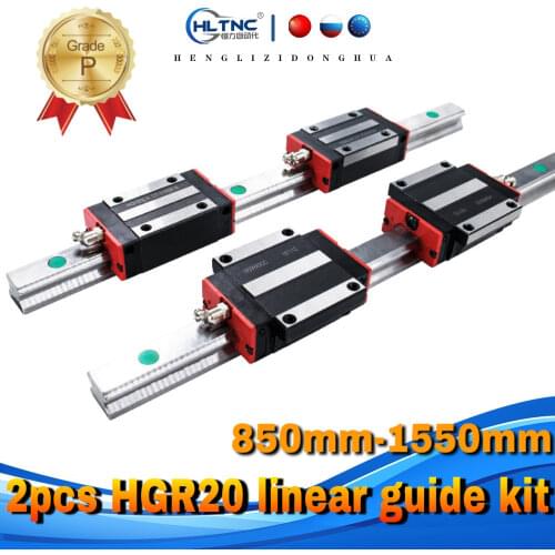 EU warehouse CNC guide 2pcs HGR20 linear square rail 850mm-1550mm + 4pcs slides carriages HGH20CA or HGW20CC for CNC parts