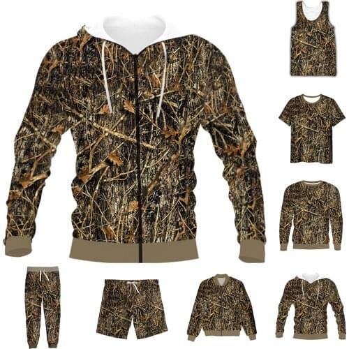 New Fashion 3D Full Print Hunting Camo T-shirt/Sweatshirt/Zip Hoodies/Thin Jacket/Pants Four Seasons Casual Suit V10
