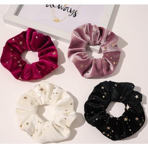 New Fashion Gold Velvet Hot Blonde Circle Simple Golden Star Large Intestine Hair Ring Elastic Hair Bands Women Girl Accessories