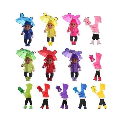 New Pattern Clothes Umbrella + Shoes + coat Three Piece Set Fit 18 Inch American&43cm Baby New Born Doll Clothes Accessories