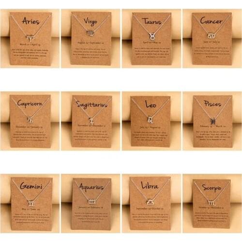 Female Elegant Star Zodiac Sign 12 Constellation Necklaces Pendant Charm Gold Chain Choker Necklaces for Women Jewelry Cardboard