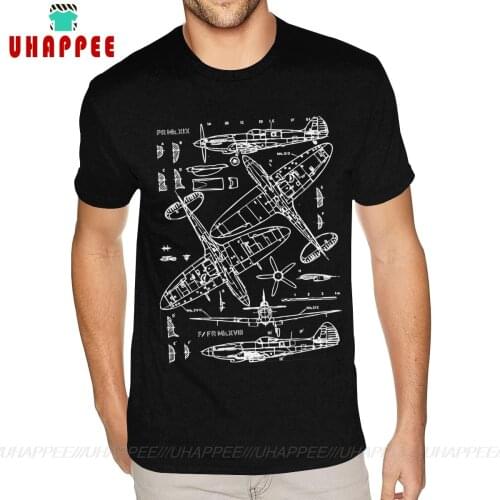 Personalized Spitfire Concept Blueprints FlighT Shirt Airplane Blueprints Fighter Pilot T Shirts Man Boy Plus Size Black T Shirt