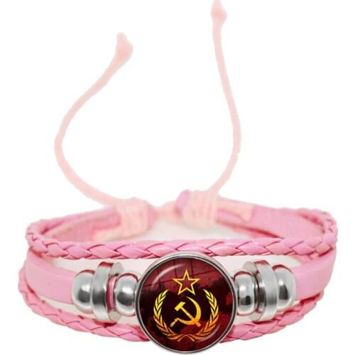 Dropship Classic USSR Soviet Snap Button Leather Bracelet CCCP Russia Emblem Communism Men Women Bracelets Jewelry