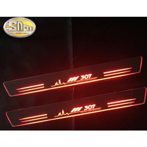 SNCN 4PCS Car LED Door Sill For Peugeot 307 SW 2009 - 2018 Ultra-thin Acrylic Dynamic LED Welcome Light Scuff Plate Pedal