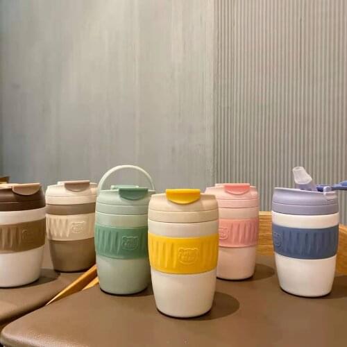 350ml Stainless Steel Coffee Thermos Mug with Non-slip Case Car Vacuum Flask Travel Insulated Bottle with straw