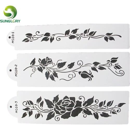 Bakeware 3PCS/SET Flowers Cake Stencil Wedding Decoration Kitchen Fondant Cupcake Cookie Stencils Cake Template Mold For Baking