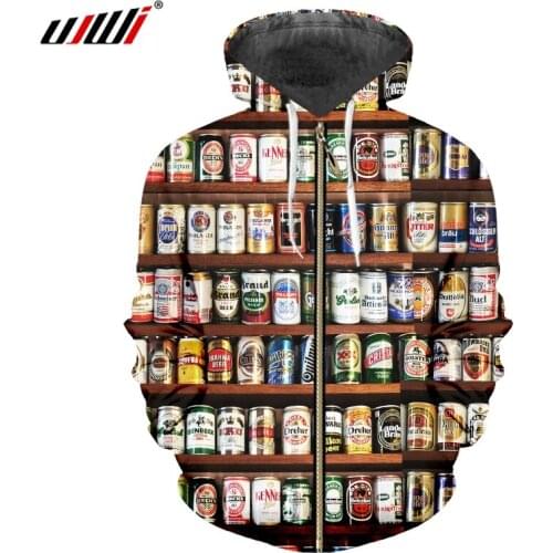 UJWI Couple Outwears Tracksuits Zip Hoodies Sweatshirt Homme Long Sleeve Hoody Harajuku Women/mens Print New Fresh Beer 3d 6XL